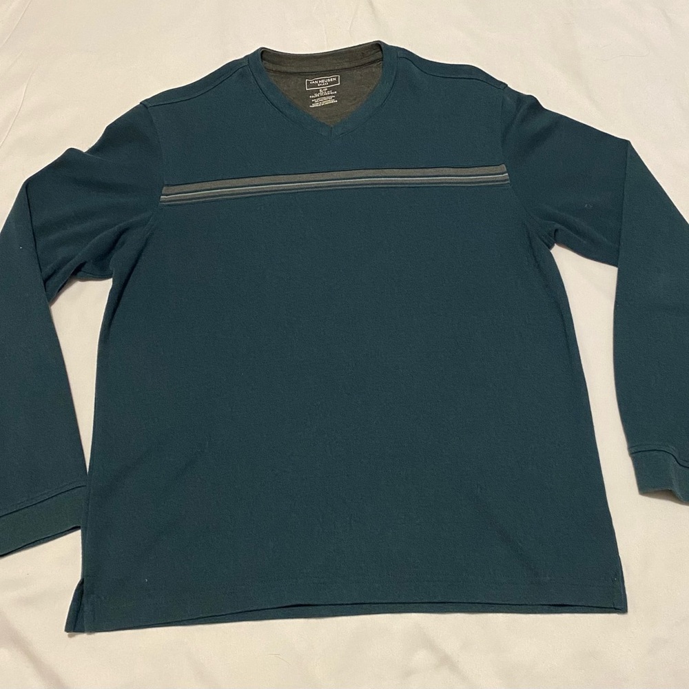 Van Heusen Teal Long Sleeve V-Neck Shirt